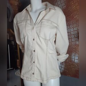 Zara Nwt Stretch Denim Fitted Button Up Shirt